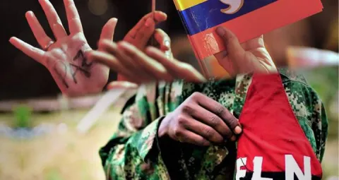 Paralelo entre paz y persona con emblema del ELN