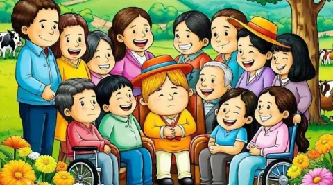 Ilustración de personas compartiendo en el campo