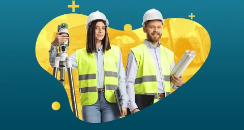 Pareja de hombre y mujer con casco y chaleco