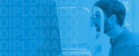 Persona realizándose unos exámenes especiales con un equipo OCT o Tomografía de Coherencia Óptica