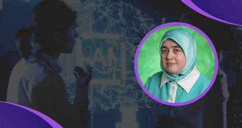 Fondo mujer aplicando ciencias de datos y al lado retrato de la doctora Zeynep Orhan