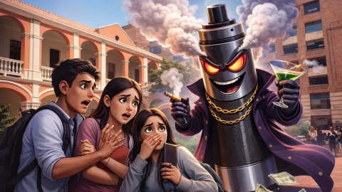 El vapeo: tentación y engaño en la universidad. Una imagen construida a partir de un prompt en Chatgpt