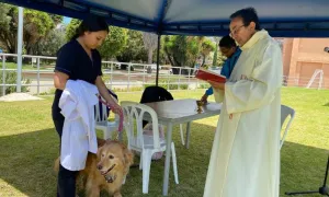 Bendición a perro de estudiante