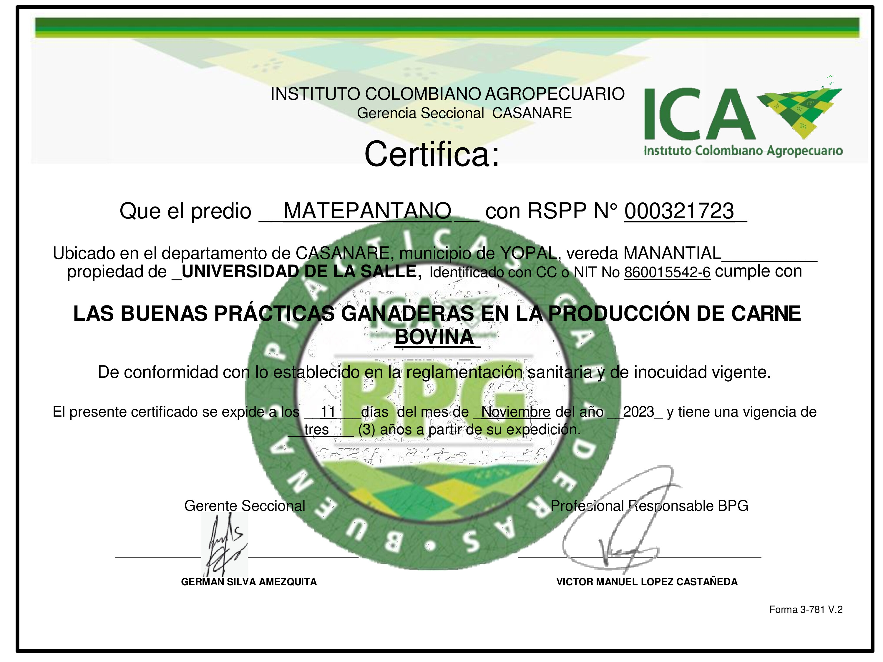 Certificado Buenas Prácticas Ganaderas en la Producción de Carne Bovina