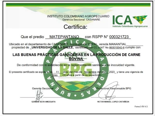 Certificado Buenas Practicas Matepantano