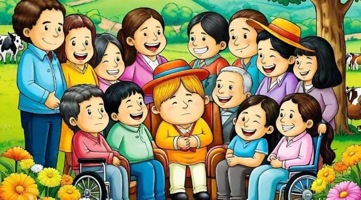 Ilustración de personas compartiendo en el campo