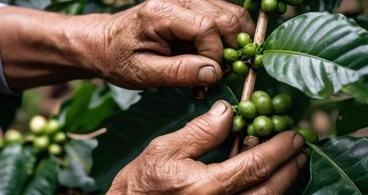 Campesino recolectando café