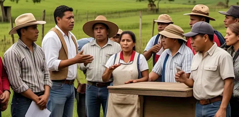 Campesinos y campesinas conversando Imagen IA