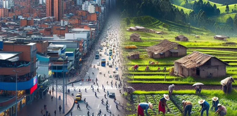 Imagen en paralelo del campo y la ciudad