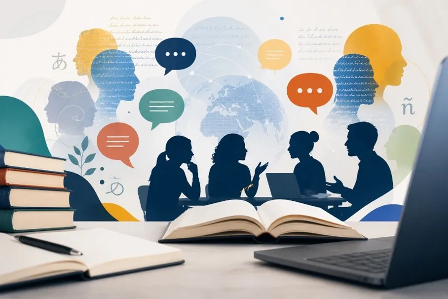 Imagen conceptual sobre didáctica de lenguas, comunicación intercultural y...