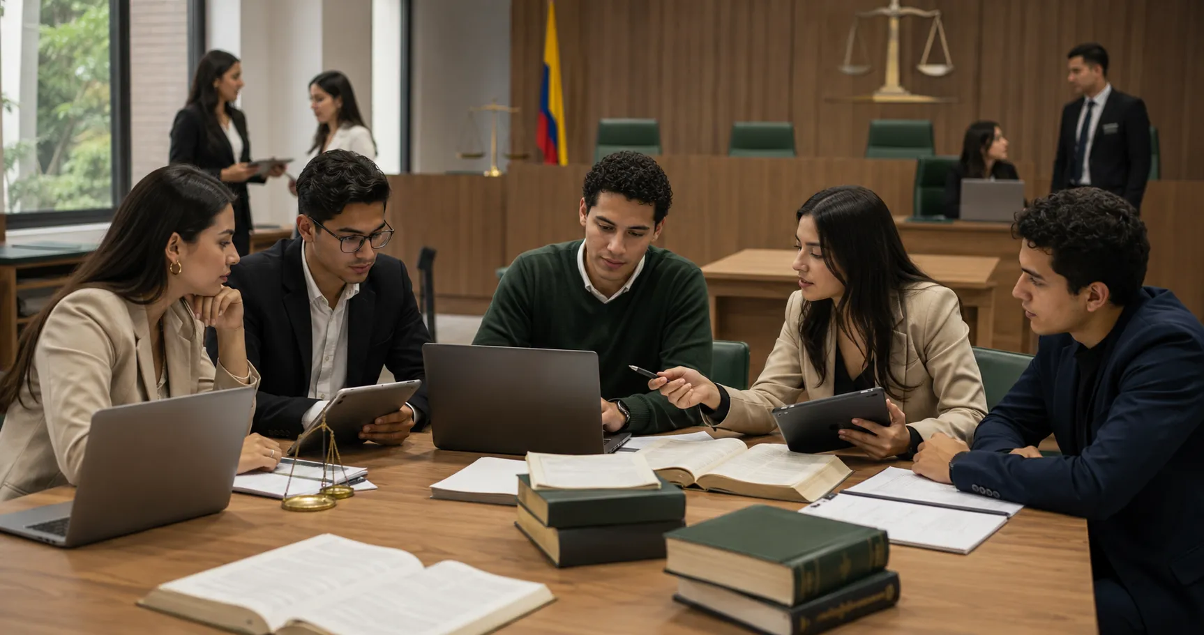 Estudiantes de Derecho de La Salle trabajan en equipo con herramientas...